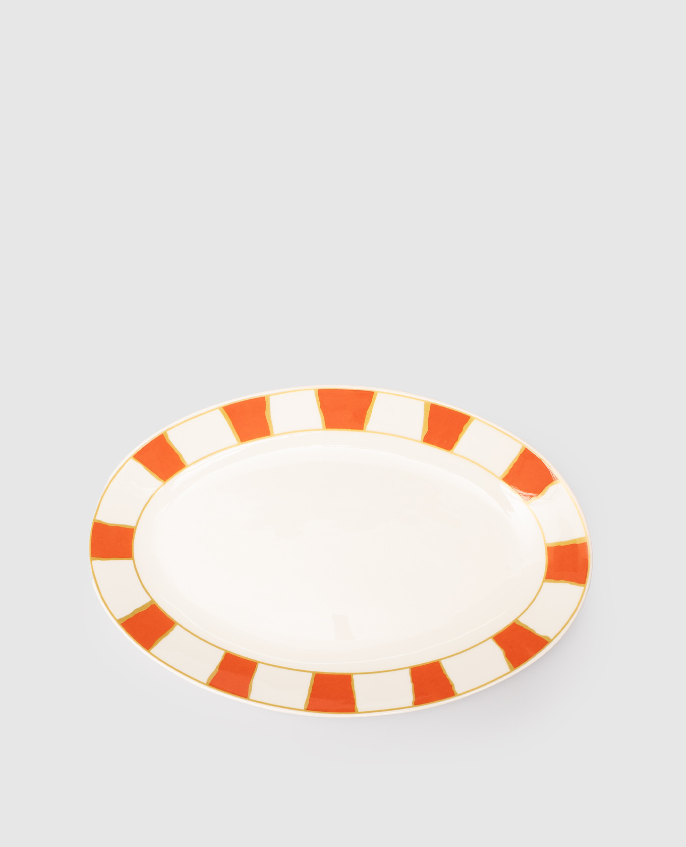 

White porcelain oval dish Striche Arancio e Oro Geminiano Cozzi 1765