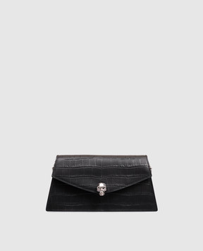Alexander McQueen Black leather Skull bag with crocodile embossed pattern 8746981HBT2