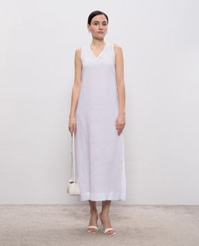 Peserico White linen dress with monil chain S0216802647