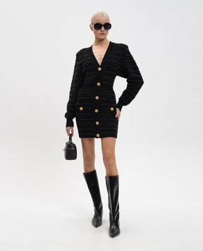 Balmain Black tweed dress with accent shoulders FF0R8890KJ16