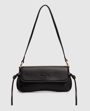 Twinset Black leather baguette bag with logo embossing 262TB7171