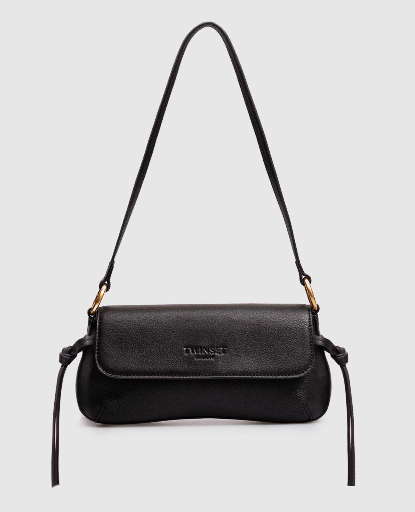 Black leather baguette bag with logo embossing