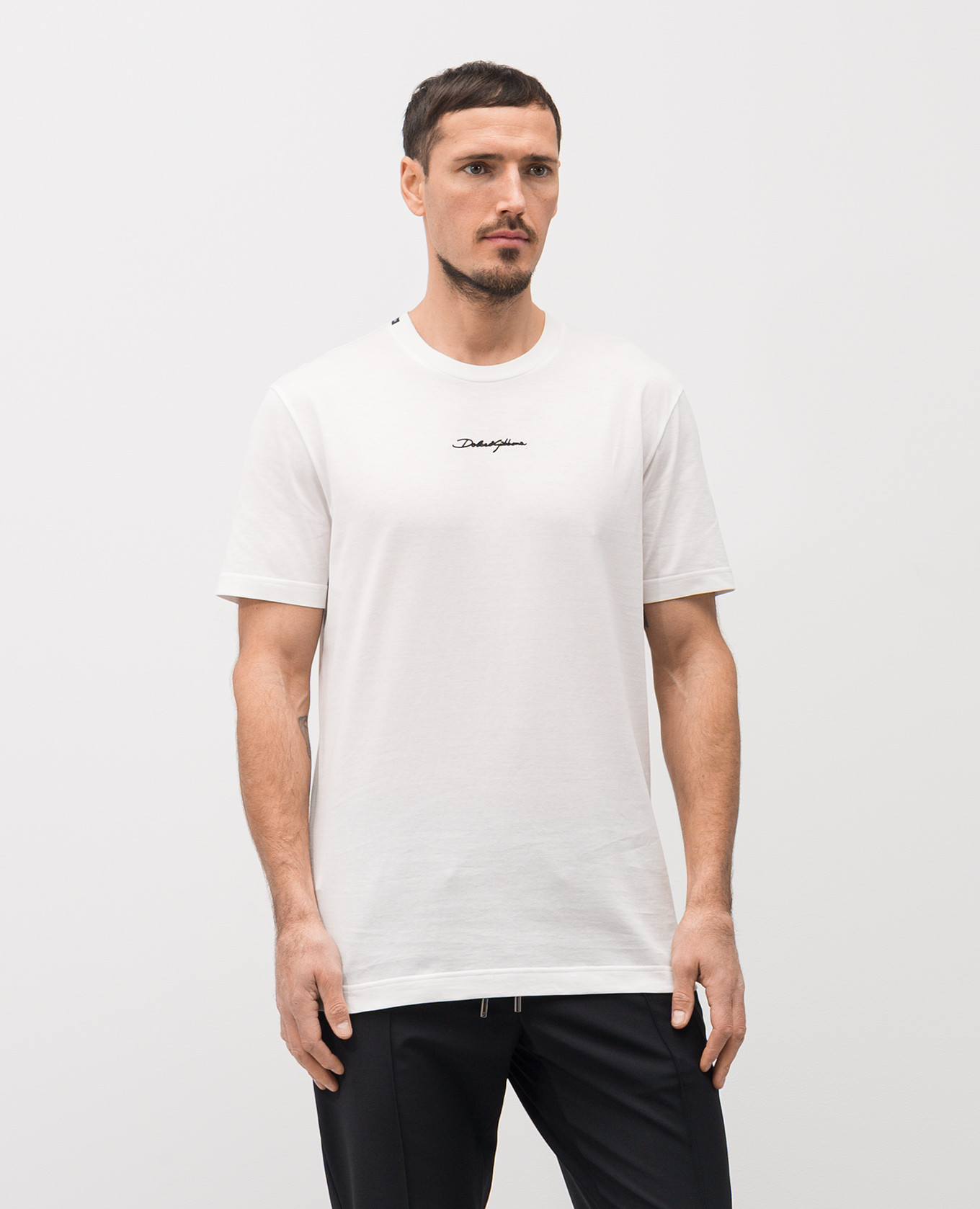 

White T-shirt with logo embroidery Dolce&Gabbana