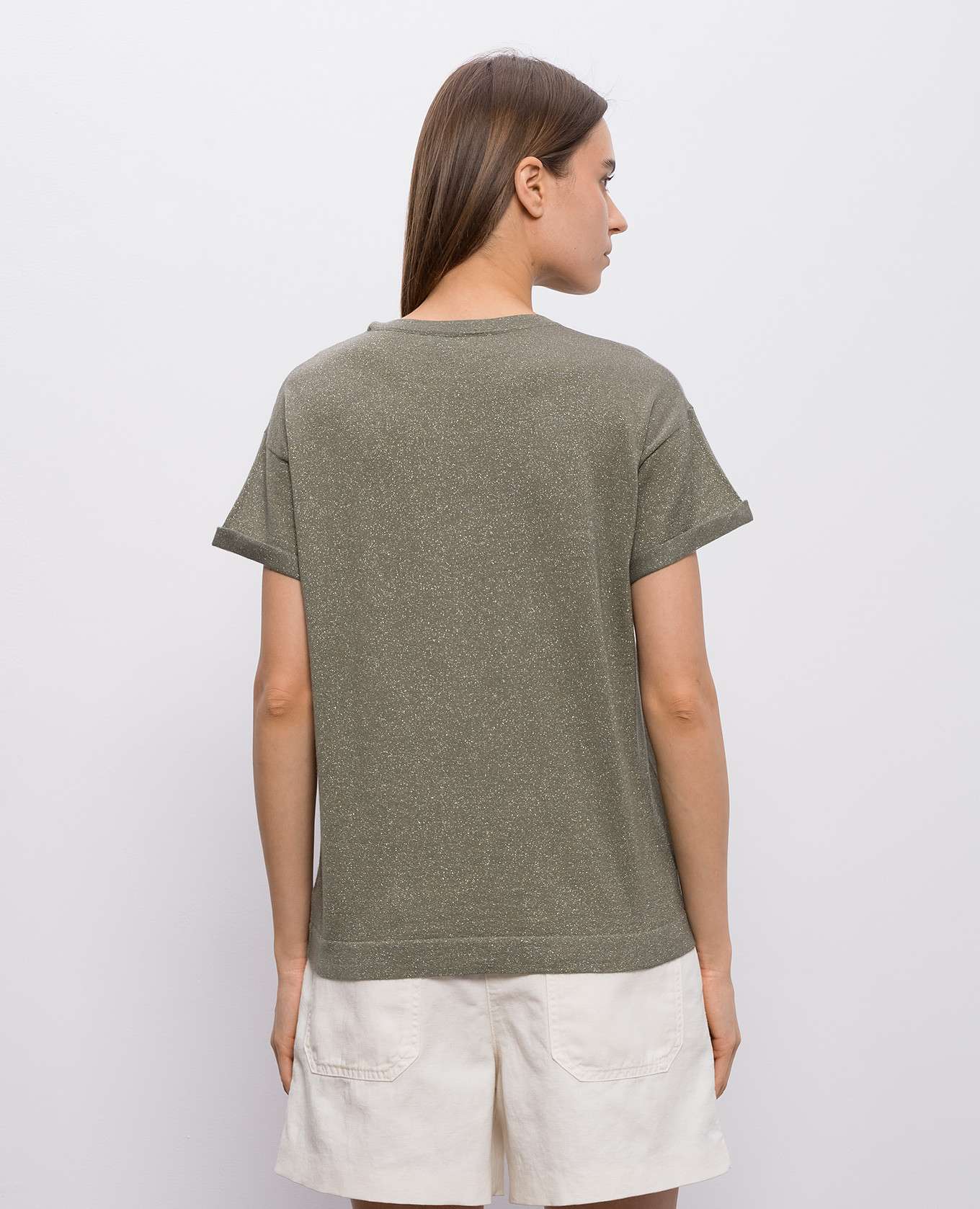 

Green cashmere and silk lurex t-shirt Brunello Cucinelli, Khaki