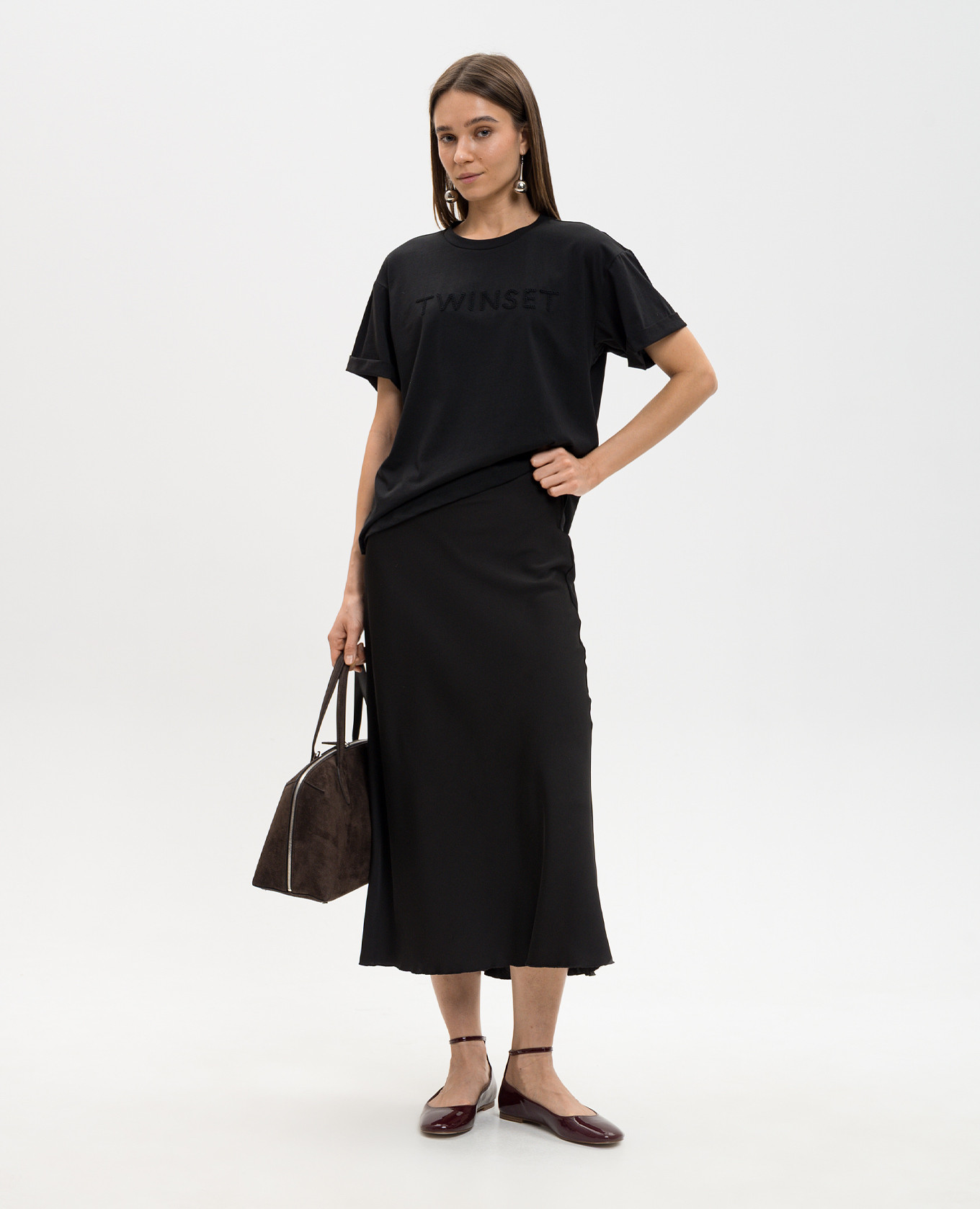 

Black T-shirt with embroidered logo Twinset