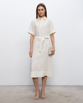 Peserico Ivory linen dress with monil chain S0241602647