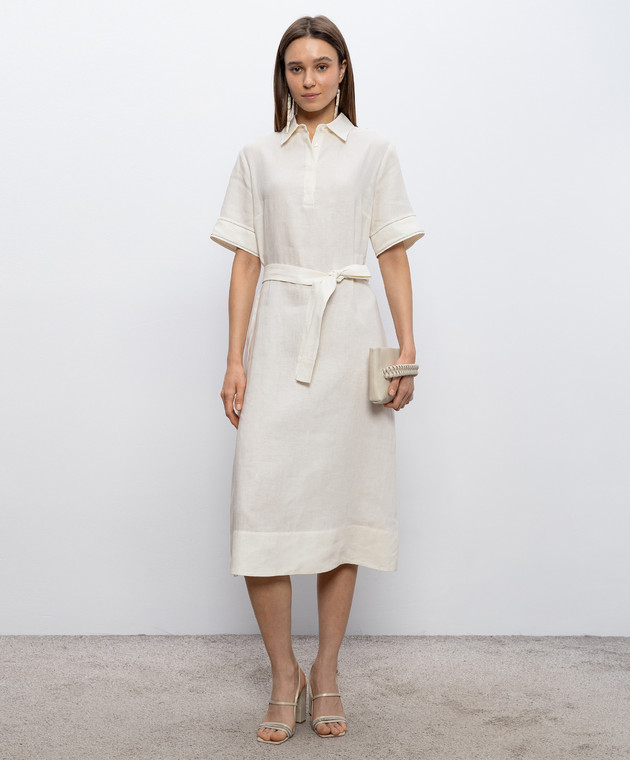 Peserico - Ivory linen dress with monil chain S0241602647 - shop with  Finland delivery at Symbol