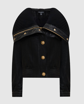 Balmain Black leather jacket with branded hardware GF1TE205LE04