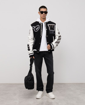Off-White Black logo combination bomber jacket 44MJA122C9L005