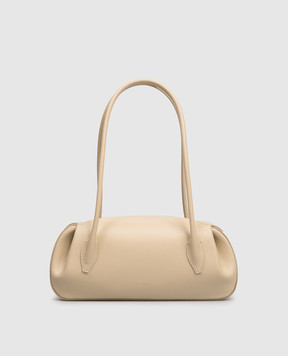 YUZEFI Beige leather baguette bag OYSTER with logo OYSTERSHOULDERBAG