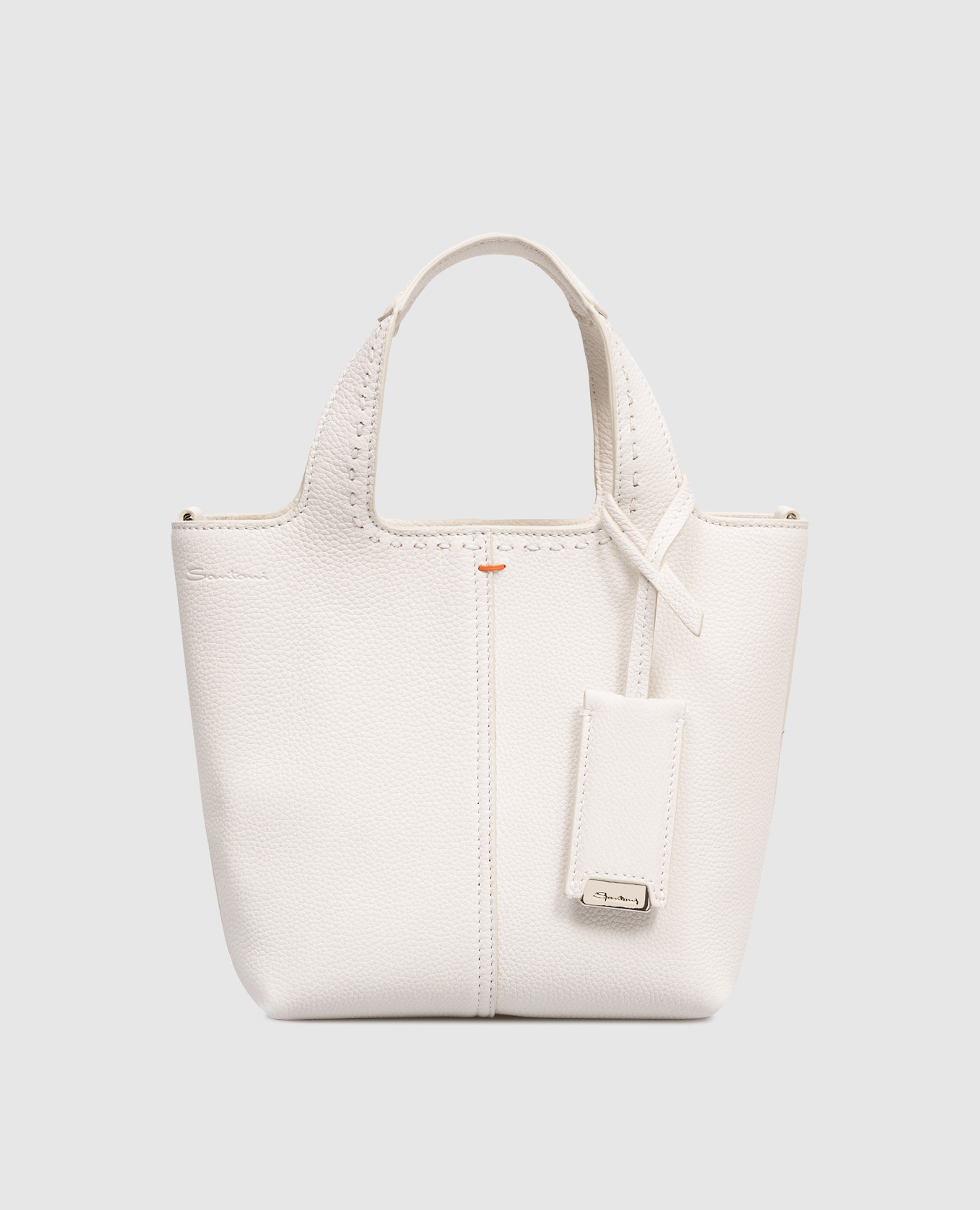 

White leather tote bag with logo embossing Santoni