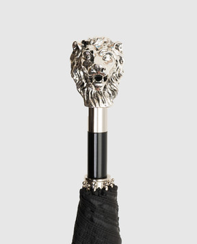 Pasotti Silver Lion black folding umbrella OMITUO64SRASO67681