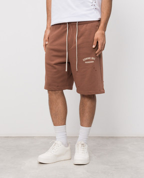 Comme des Fuckdown Brown shorts with logo print and slits FMS6CFABM01925