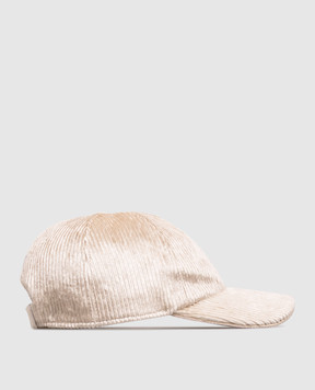 Peserico Beige velvet cap with monil chain A36225C001597