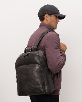 Orciani Black leather backpack with textured logo P00756LGN