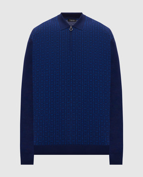 Stefano Ricci Blue wool and silk patterned polo shirt KE06020P30E26406
