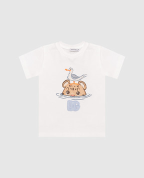 Dolce&Gabbana Children's white T-shirt with print and DG logo L1JT7WG7PNH