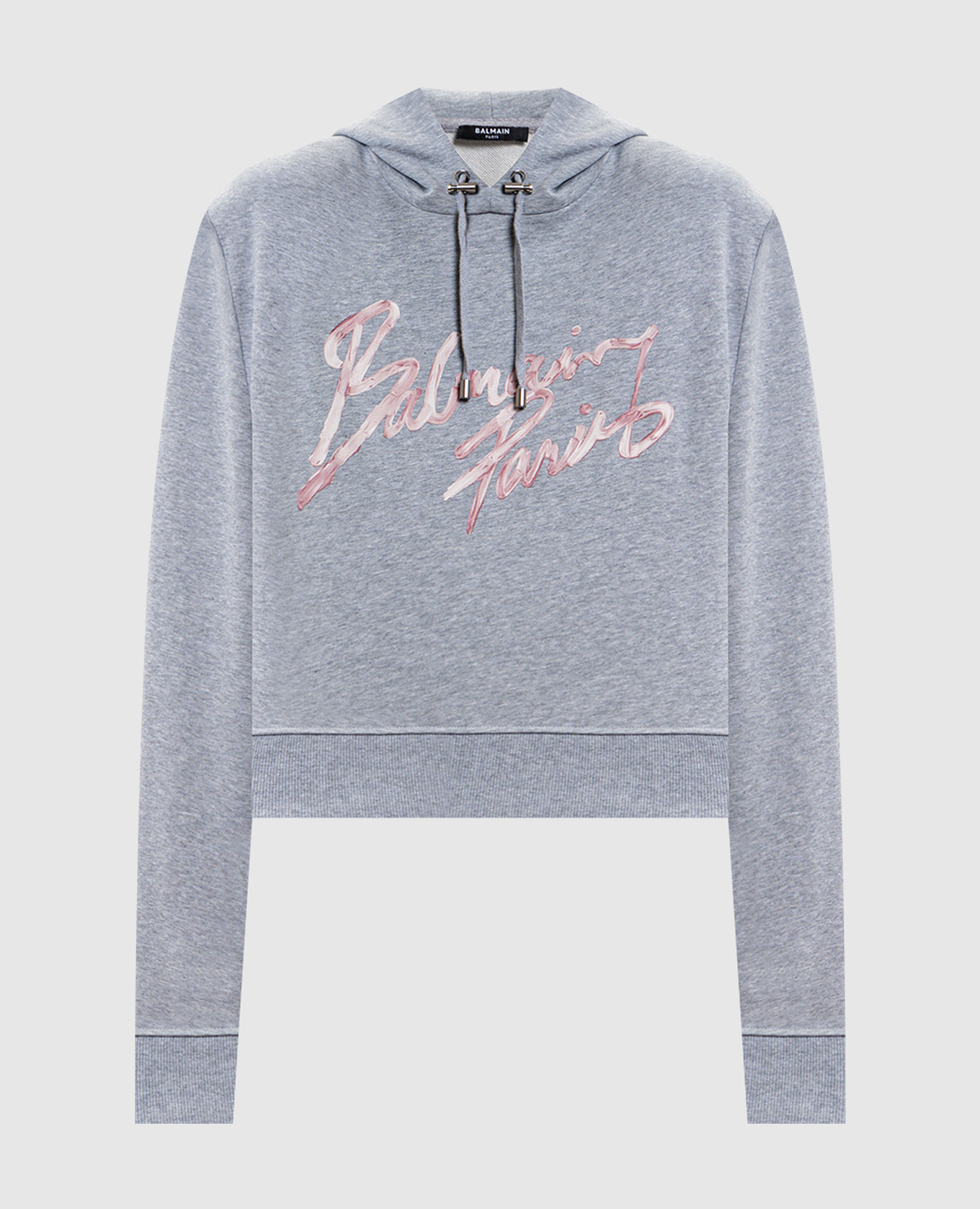 Grey melange hoodie with logo print Balmain