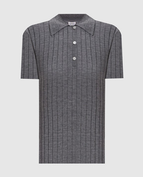 Toteme Grey ribbed silk polo shirt 263WRT0835YA0293