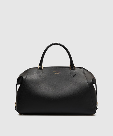Schwarze Ledertasche mit Logodruck