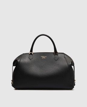 Christian Villa Black leather tote bag with logo print 06687NERO