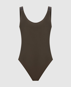 Brunello Cucinelli Khaki swimsuit with monil chain ML902VS699