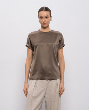 Brunello Cucinelli Brown silk top with chain M0C59DE310