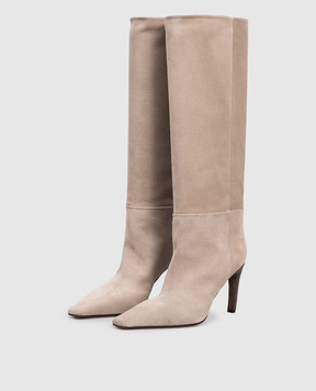 Brunello Cucinelli Beige suede boots with monil chain MZSFC3142