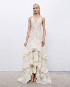Montsand Ivory lace and ruffle dress D339