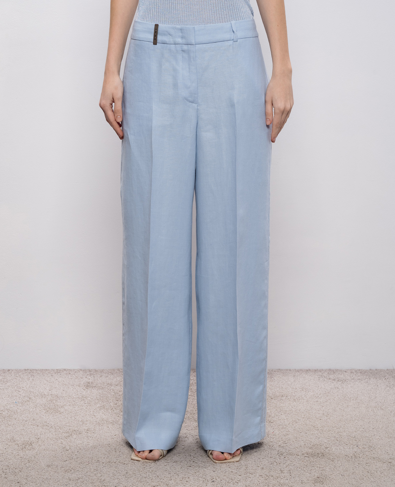 

Blue pants with brand patch Peserico, Light blue