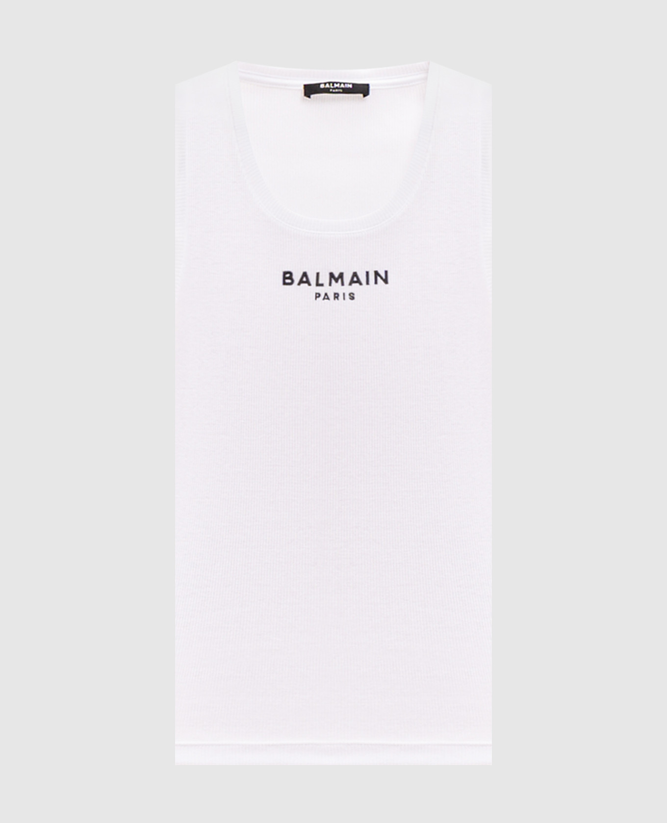 White ribbed T-shirt with logo embroidery