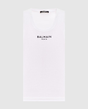 Balmain White ribbed T-shirt with logo embroidery HF1EB075BD10