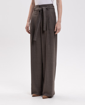 Peserico Brown wool pants with belt P0470102666