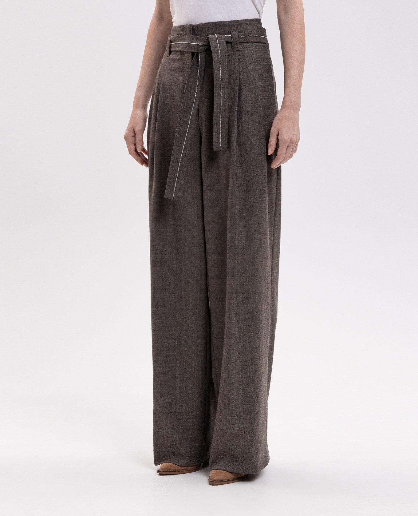 Brown wool pants with belt Peserico 3