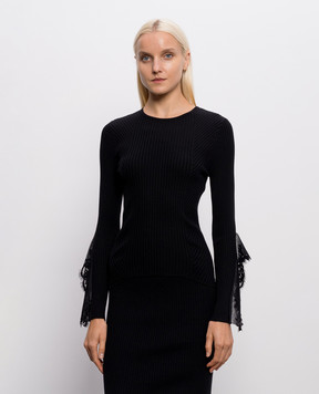 Twinset Black ribbed top with lace 262AP3102