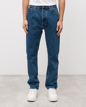 Palm Angels Blue jeans with textured monogram logo PMYA039R24DEN001