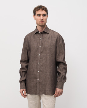 ISAIA Brown linen shirt CAM088KM304