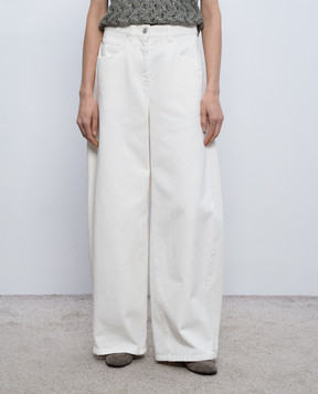 Brunello Cucinelli Ivory Wide Barrel Jeans with Logo Patch M0H81P4059