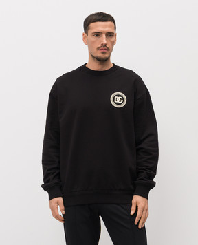 Dolce&Gabbana Black sweatshirt with DG logo monogram patch G9AHSZG7PZG