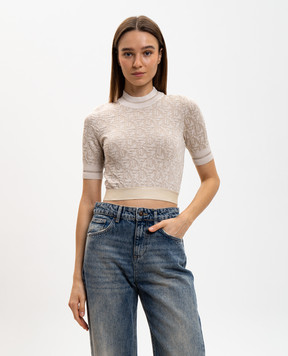 Palm Angels Beige top with lurex pattern PWHT010R24KNI001
