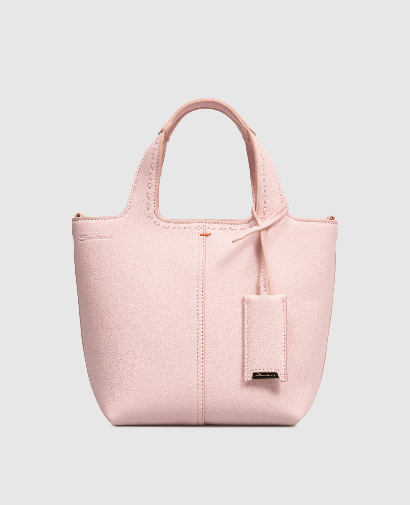 

Pink leather tote bag with logo embossing Santoni
