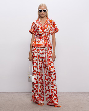 Dolce&Gabbana White silk pants with branded print FTDBNTGDDRE
