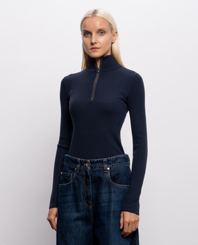 Brunello Cucinelli Blue ribbed wool and cashmere jumper M14817604P