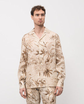 ISAIA Beige linen shirt with print CAM218C1110