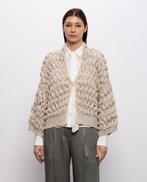 Brunello Cucinelli Gray silk and linen cardigan with sequins MEA347506P