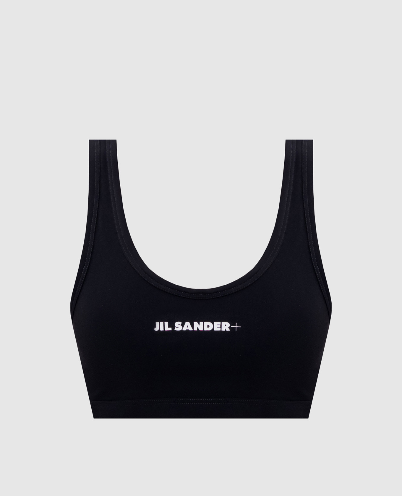 Black swimsuit top with logo