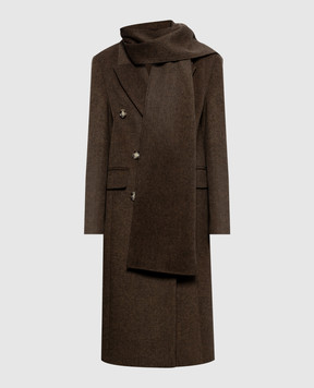 Twinset Brown double-breasted coat with wool 262LI2DBB