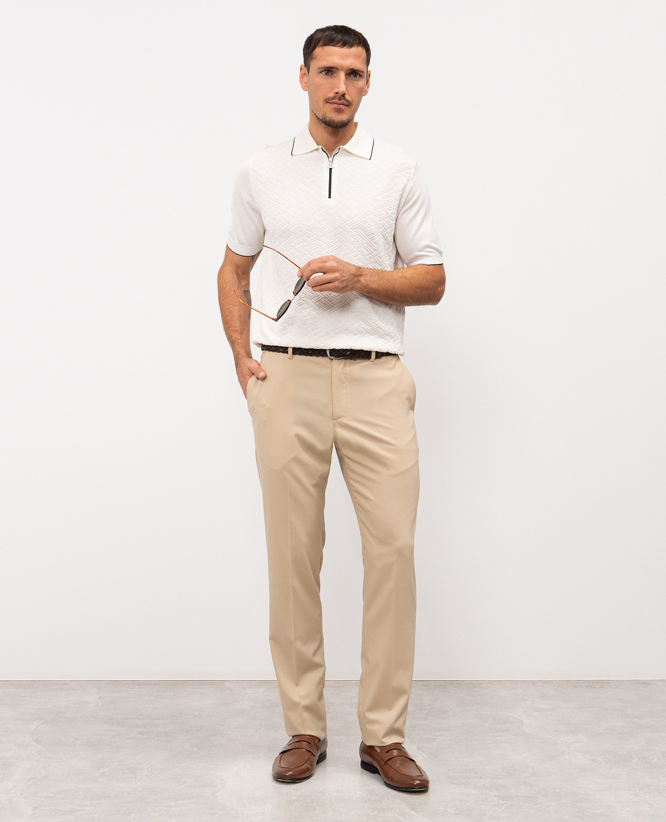 

Beige wool trousers with logo Stefano Ricci