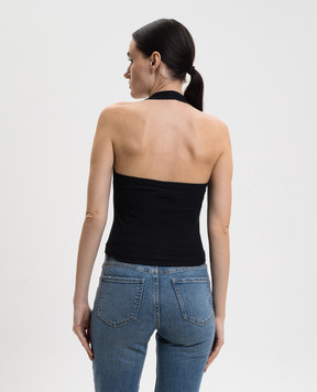 Vetements Black ribbed top with logo WE76TT566B