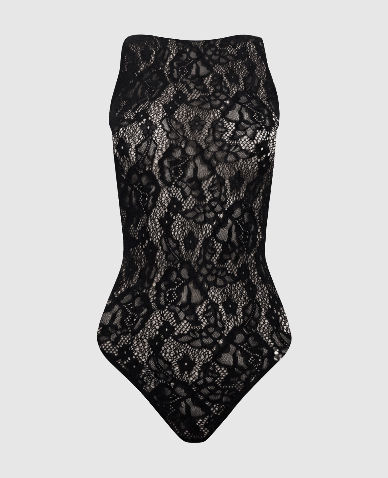Black bodysuit with openwork pattern